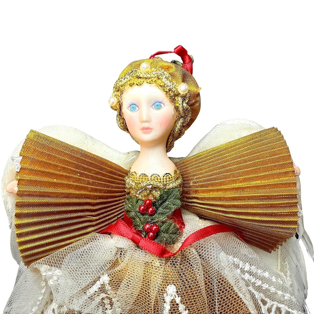 Vintage Kurt Adler Porcelain Angel Gold Pleated Christmas Decor Ornament 1987 - Picture 2 of 8